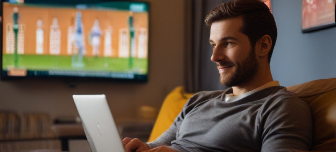5 Different Methods Sports Betting Sites Utilize Live Scores to Improve User Experience A man sits with a laptop his face illuminated by the screens glow - 5 Different Methods Sports Betting Sites Utilize Live Scores to Improve User Experience